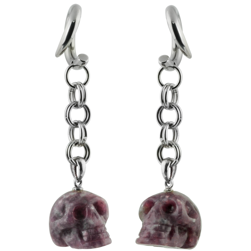 Natural Stone Lepidolite Skull Dangling (Price for Pair) Orecchio