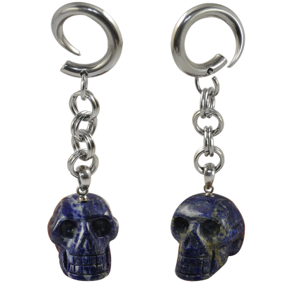 Natural Stone Lapis Lazuli Skull Dangling (Price for Pair) Orecchio