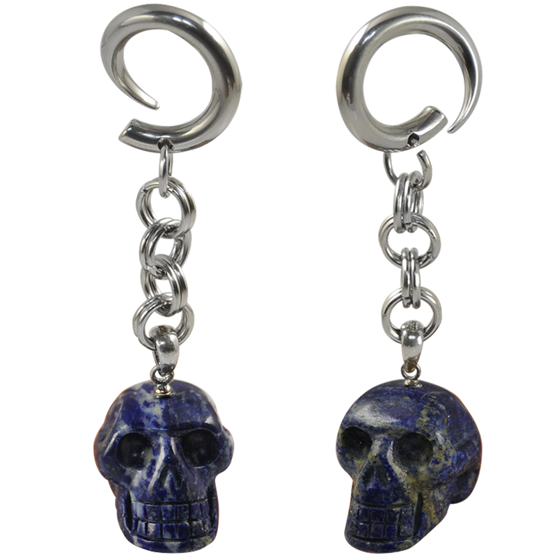 Natural Stone Lapis Lazuli Skull Dangling (Price for Pair) Orecchio