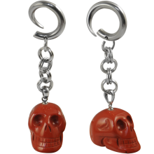 Natural Stone Red Jasper Skull Dangling (Price for Pair)