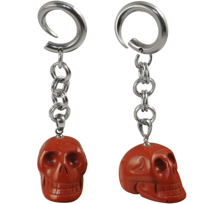 Natural Stone Red Jasper Skull Dangling (Price for Pair) Orecchio