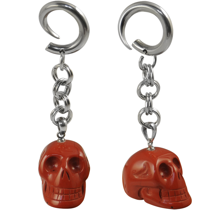 Natural Stone Red Jasper Skull Dangling (Price for Pair) Orecchio