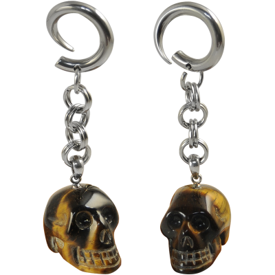 Natural Stone Tiger Eye Skull Dangling (Price for Pair) Orecchio