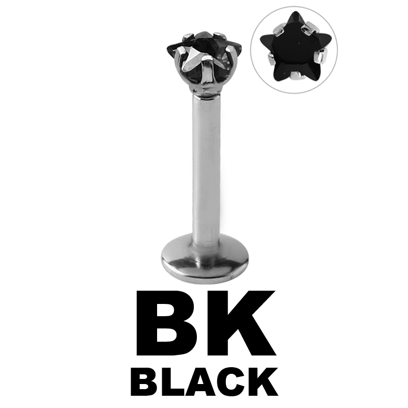 Surgical Steel Internally Threaded Labret with 3.0mm Star Prong Set Jeweled Labret