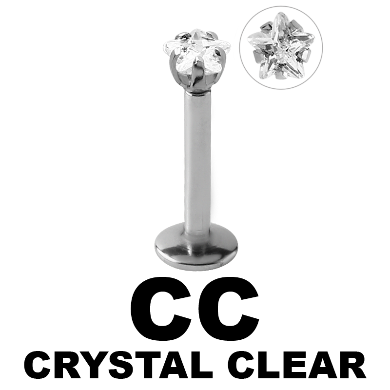 Surgical Steel Internally Threaded Labret with 3.0mm Star Prong Set Jeweled Labret