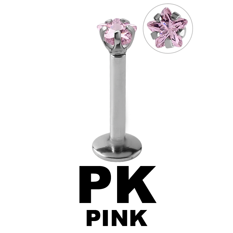 Surgical Steel Internally Threaded Labret with 3.0mm Star Prong Set Jeweled Labret