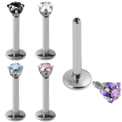 Surgical Steel Internally Threaded Labret with 3.0mm Star Prong Set Jeweled Labret
