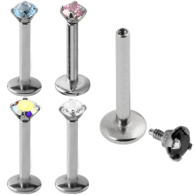 Surgical Steel Internally Threaded Labret with 2.0mm Round Prong Set Jeweled