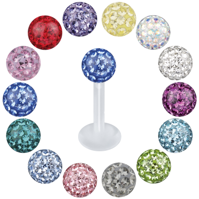 Jewelled Threaded Transparent Bioplast Micro Labret Labret