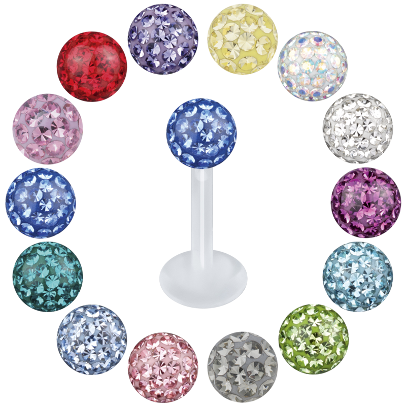 Jewelled Threaded Transparent Bioplast Micro Labret Labret