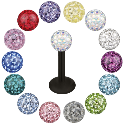 Jewelled Threaded Black Bioplast Micro Labret Labret