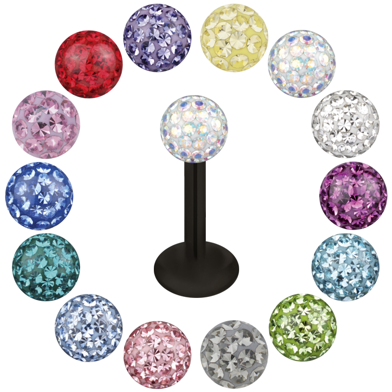 Jewelled Threaded Black Bioplast Micro Labret Labret