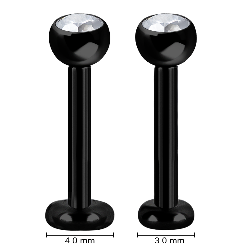 Black Titanium Internally Micro Labret With Swarovski Zirconia (3mm|4mm Disc) Labbro