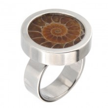 Steel Ring with Fossil Ammonite