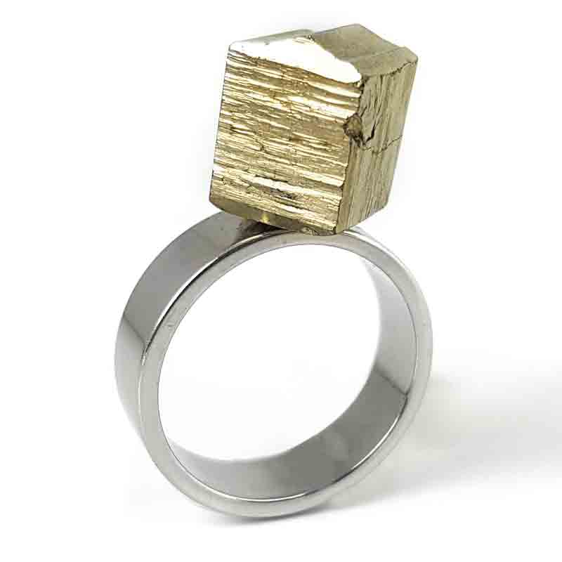 Steel Ring with Cubic Pyrite Anelli