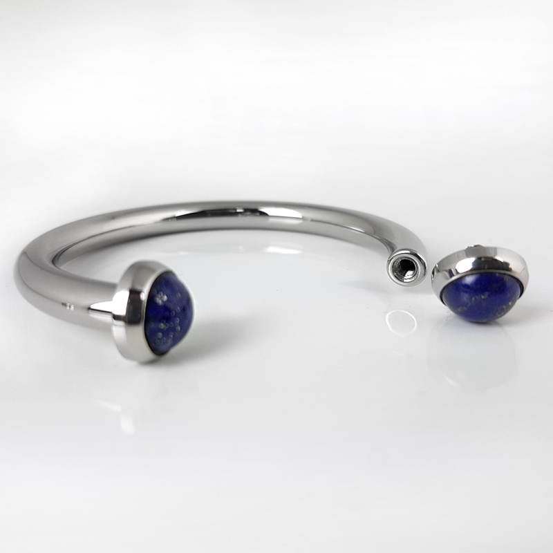 Steel Micro Mega Cuff Bracelet with Onyx Natural Stone Disc Bracciali