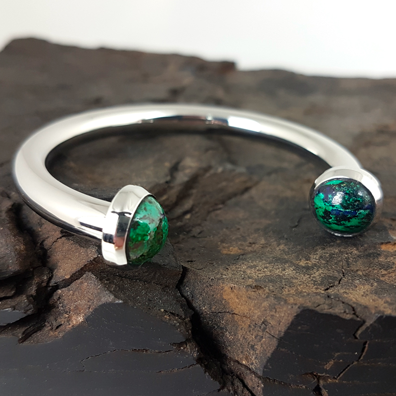 Steel Micro Mega Cuff Bracelet with Onyx Natural Stone Disc Bracciali