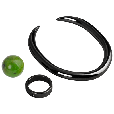 Black Steel Ball Closure Oval Ring with Natural Stone Orecchio
