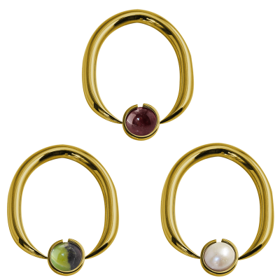 Gold Steel Ball Closure Oval Ring with Natural Stone Orecchio