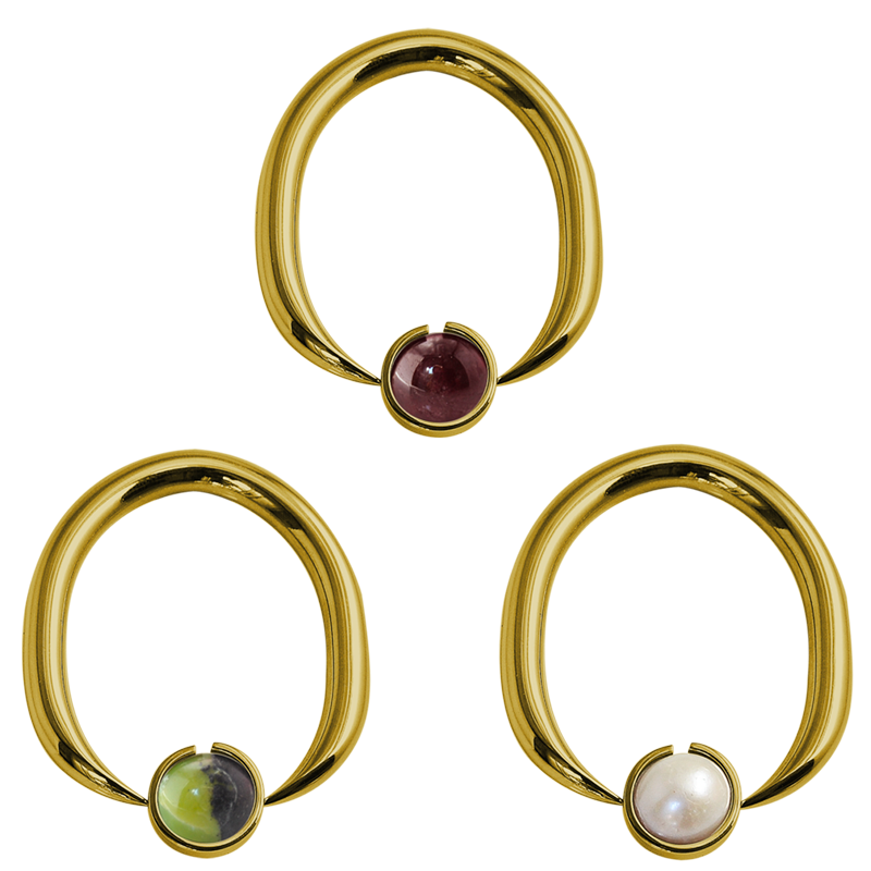 Gold Steel Ball Closure Oval Ring with Natural Stone Orecchio