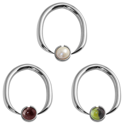 Steel Ball Closure Oval Ring with Natural Stone