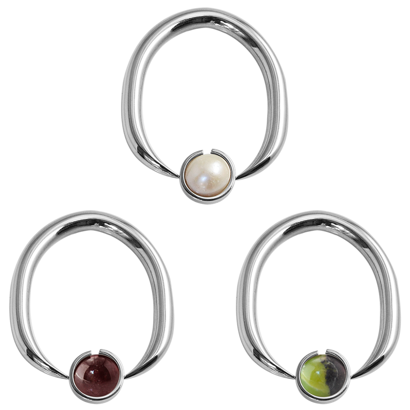 Steel Ball Closure Oval Ring with Natural Stone
