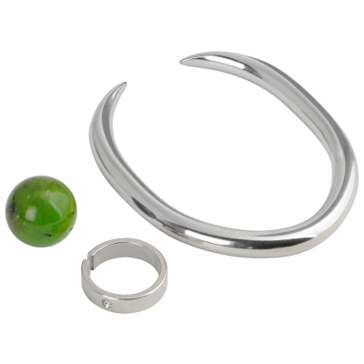 Steel Ball Closure Oval Ring with Natural Stone