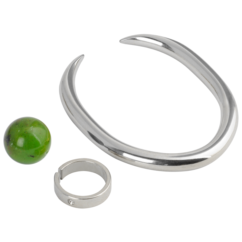 Steel Ball Closure Oval Ring with Natural Stone