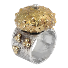 Sea Urchin Silver Ring with Brass Element