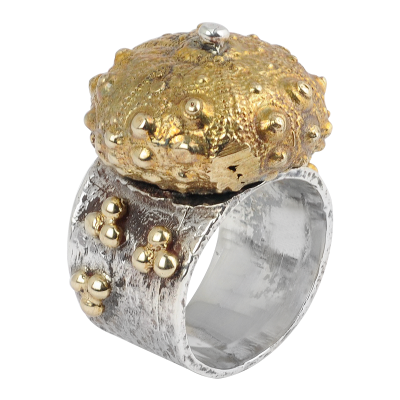 Sea Urchin Silver Ring with Brass Element Rings