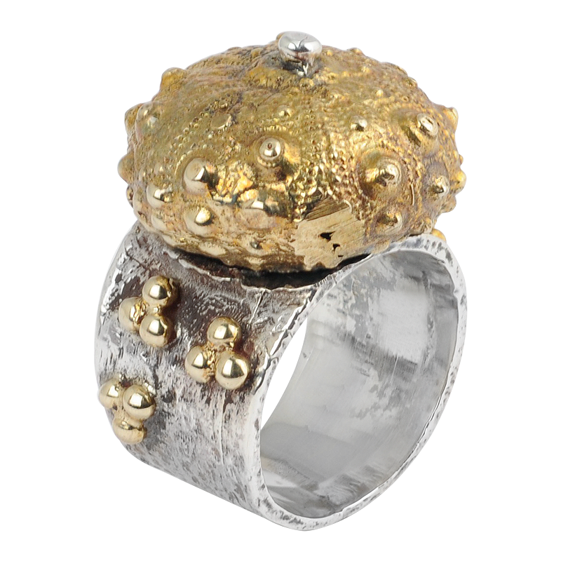 Sea Urchin Silver Ring with Brass Element Anelli