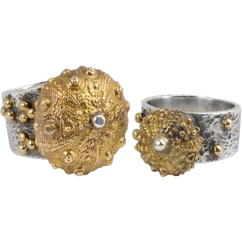Sea Urchin Silver Ring with Brass Element Anelli