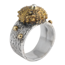 Sea Urchin Silver Ring with Brass Element