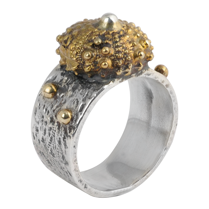 Sea Urchin Silver Ring with Brass Element Anelli