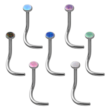 Surgical Steel Curved Opal Cabochon Nose Stud (2.35mm Opal)