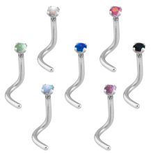 Surgical Steel Curved Opal Cabochon Nose Stud (2.00mm Opal)