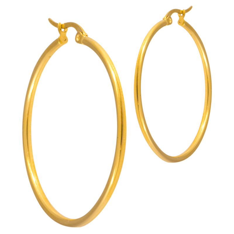 Steel Gold PVD Round Hoop Earrings Orecchio