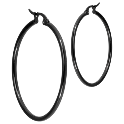 Steel Black PVD Round Hoop Earrings Orecchio