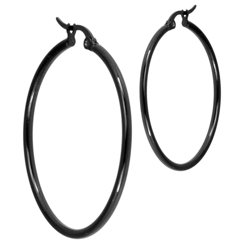 Steel Black PVD Round Hoop Earrings Orecchio