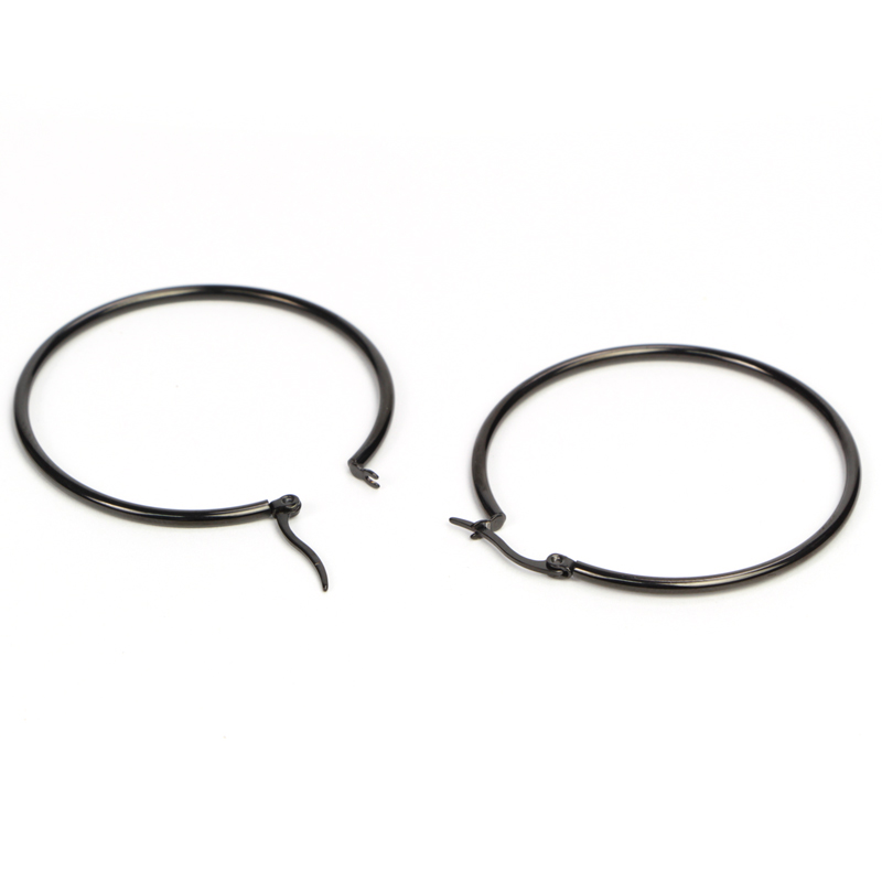Steel Black PVD Round Hoop Earrings Orecchio