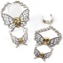 El Rana Silver and Brass Ear Pendants Butterfly and Skulls (price for pair)