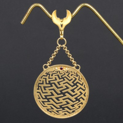 Silver Gold Plated Sayagata Small Hoops with Ruby and Diamonds (price for pair) Orecchio