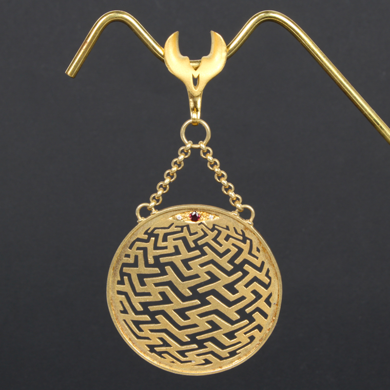 Silver Gold Plated Sayagata Small Hoops with Ruby and Diamonds (price for pair) Orecchio