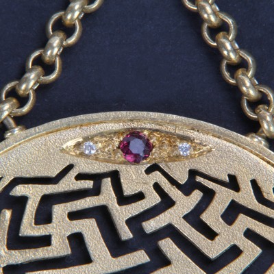 Silver Gold Plated Sayagata Small Hoops with Ruby and Diamonds (price for pair) Orecchio