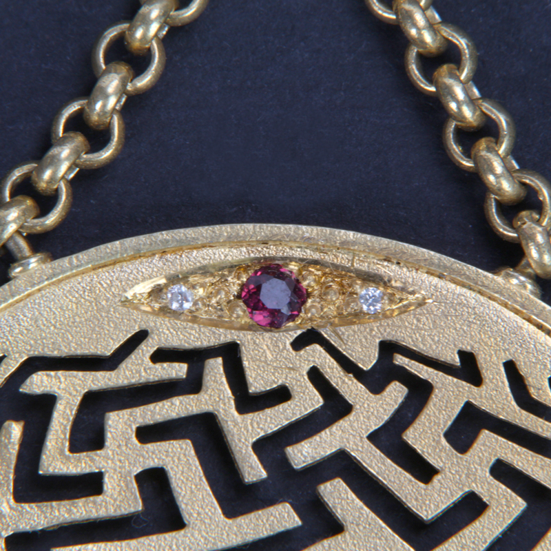 Silver Gold Plated Sayagata Small Hoops with Ruby and Diamonds (price for pair) Orecchio