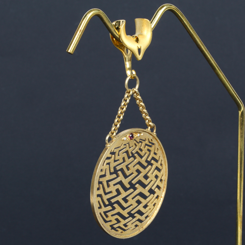 Silver Gold Plated Sayagata Small Hoops with Ruby and Diamonds (price for pair) Orecchio