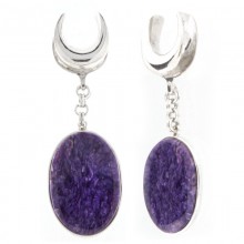 Charoite Oval Silver Earrings (price for pair)