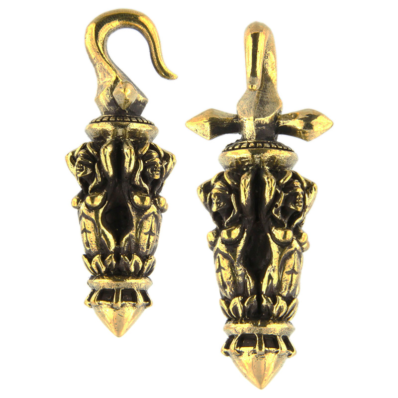 Antique Brass Ear Weights - h55mm gr.37 each (price for pair) Gioielli da lobo