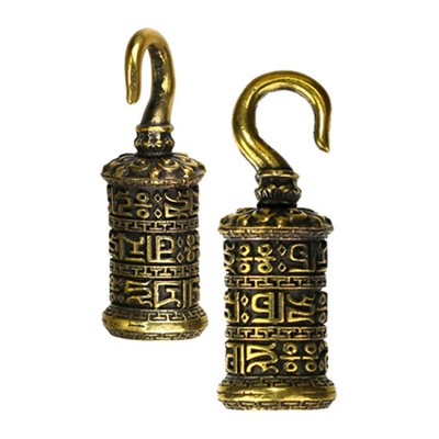 Brass Mini Prayer Wheel Ear Weight h35mm (price for pair) Gioielli da lobo
