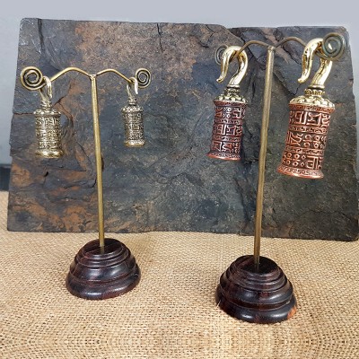 Brass Mini Prayer Wheel Ear Weight h35mm (price for pair) Gioielli da lobo